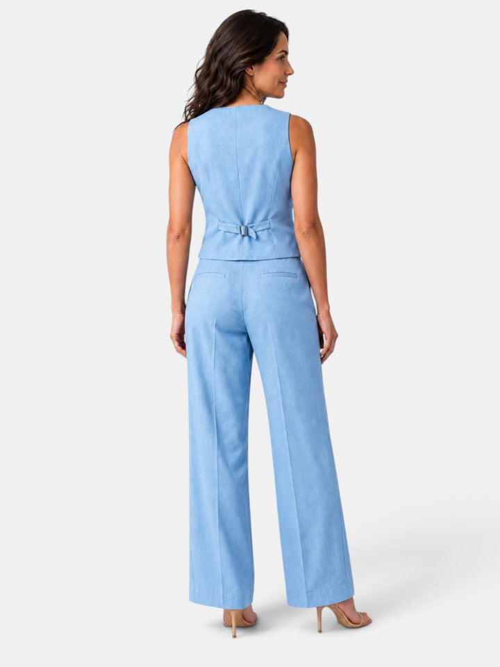 Conjunto completo mujer: chaleco y pantalón ancho. Ideal para un estilo elegante y ropa versátil.