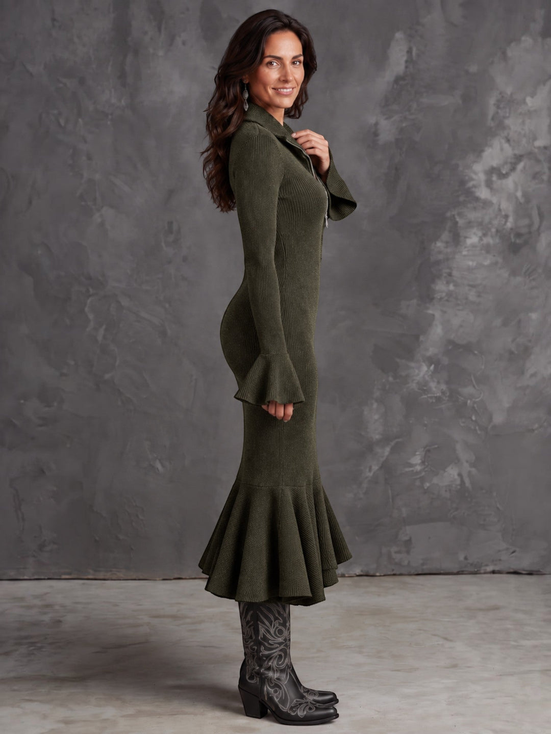 Vestido midi moderno y elegante para mujer, con cremallera, perfecto para ropa de oficina o eventos chic.