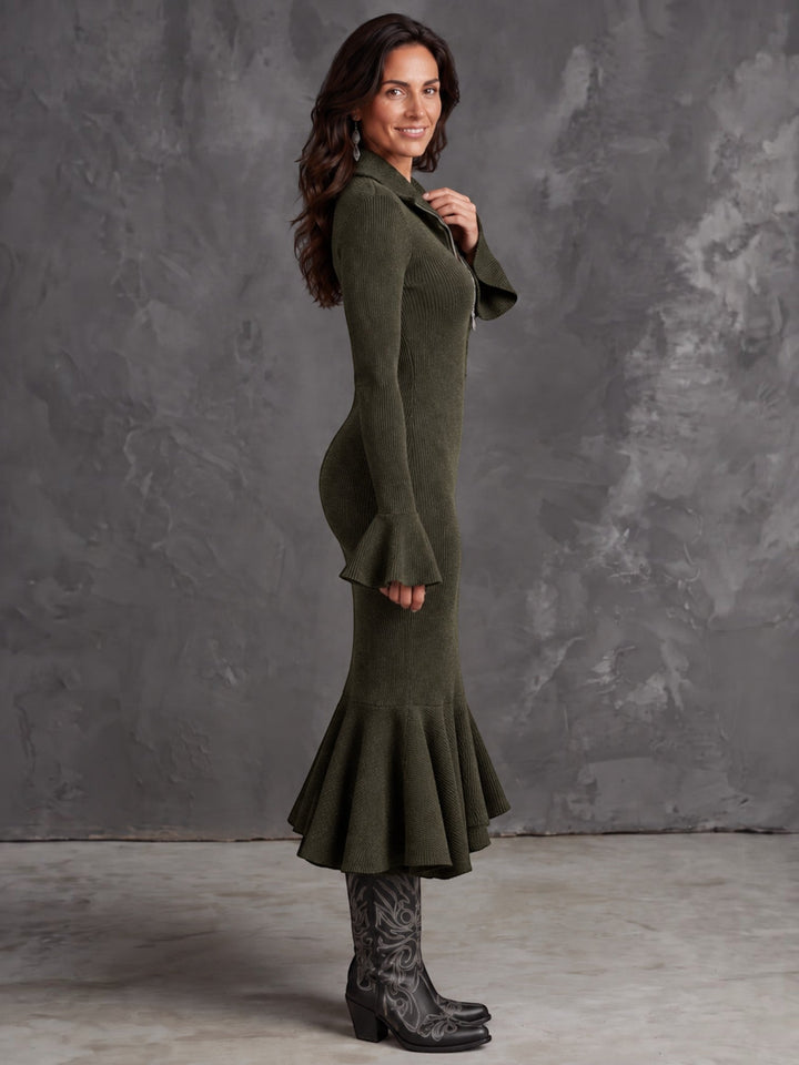 Vestido midi moderno y elegante para mujer, con cremallera, perfecto para ropa de oficina o eventos chic.