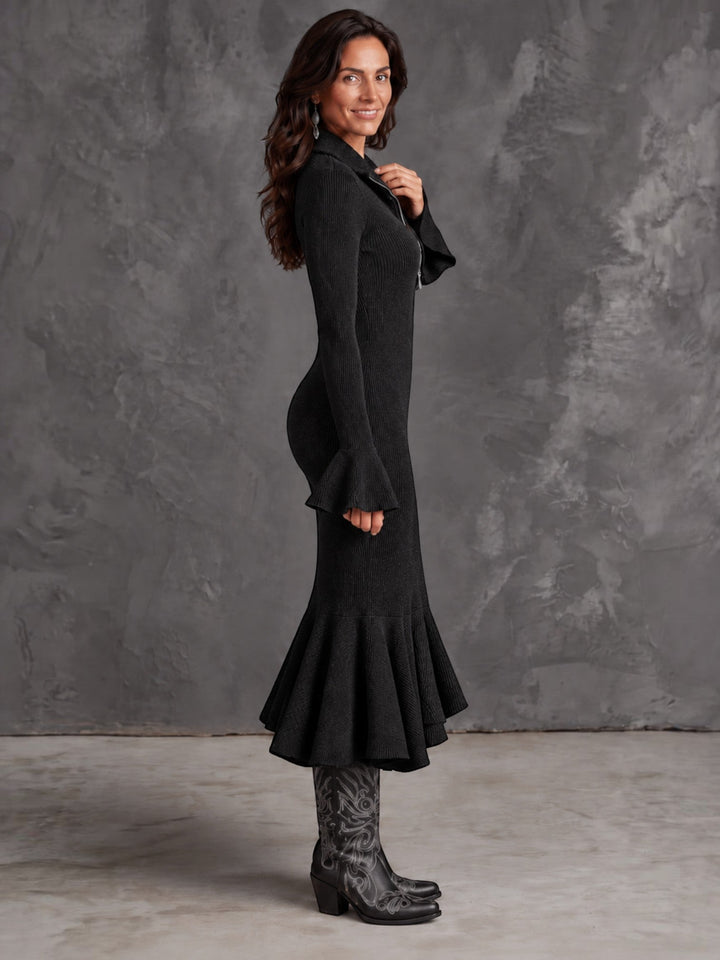 Vestido midi casual chic para mujer con cremallera, moda femenina versátil para el día a día.
