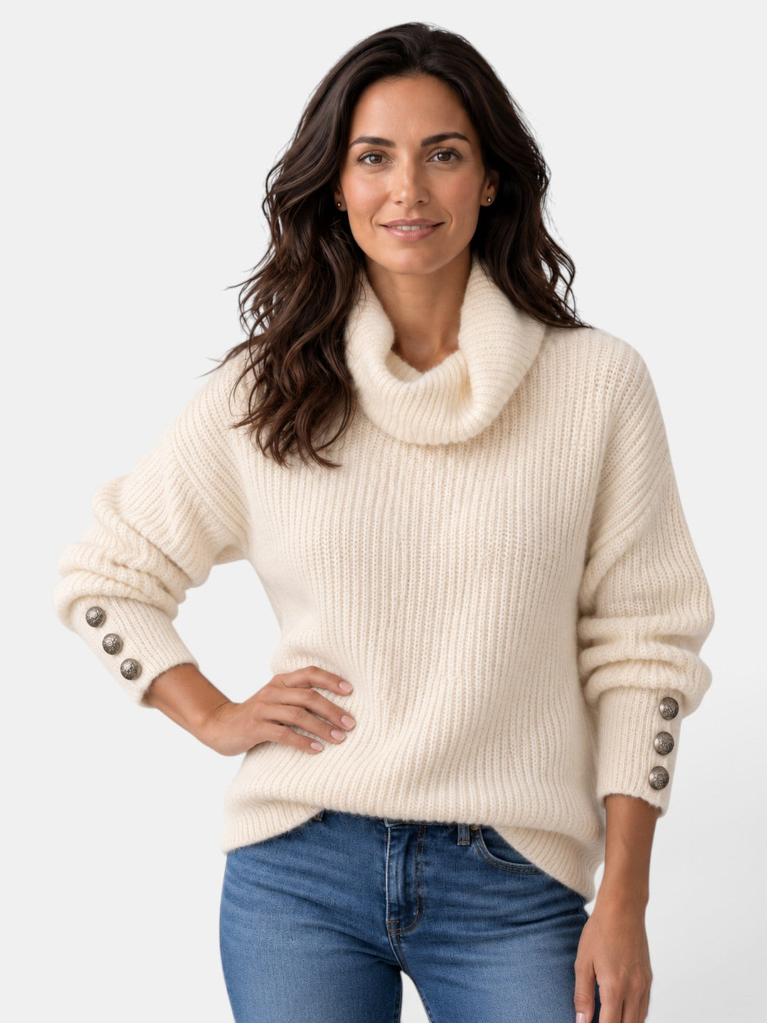 Suéter de mujer con cuello alto, un básico femenino que aporta calidez y sofisticación sin sacrificar ligereza.