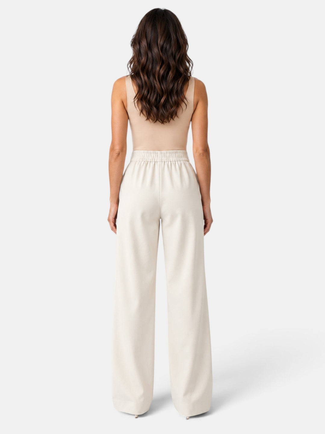 Pantalón femenino elástico pierna ancha, muy cómodo. Moda para oficina, eventos o uso diario casual.
