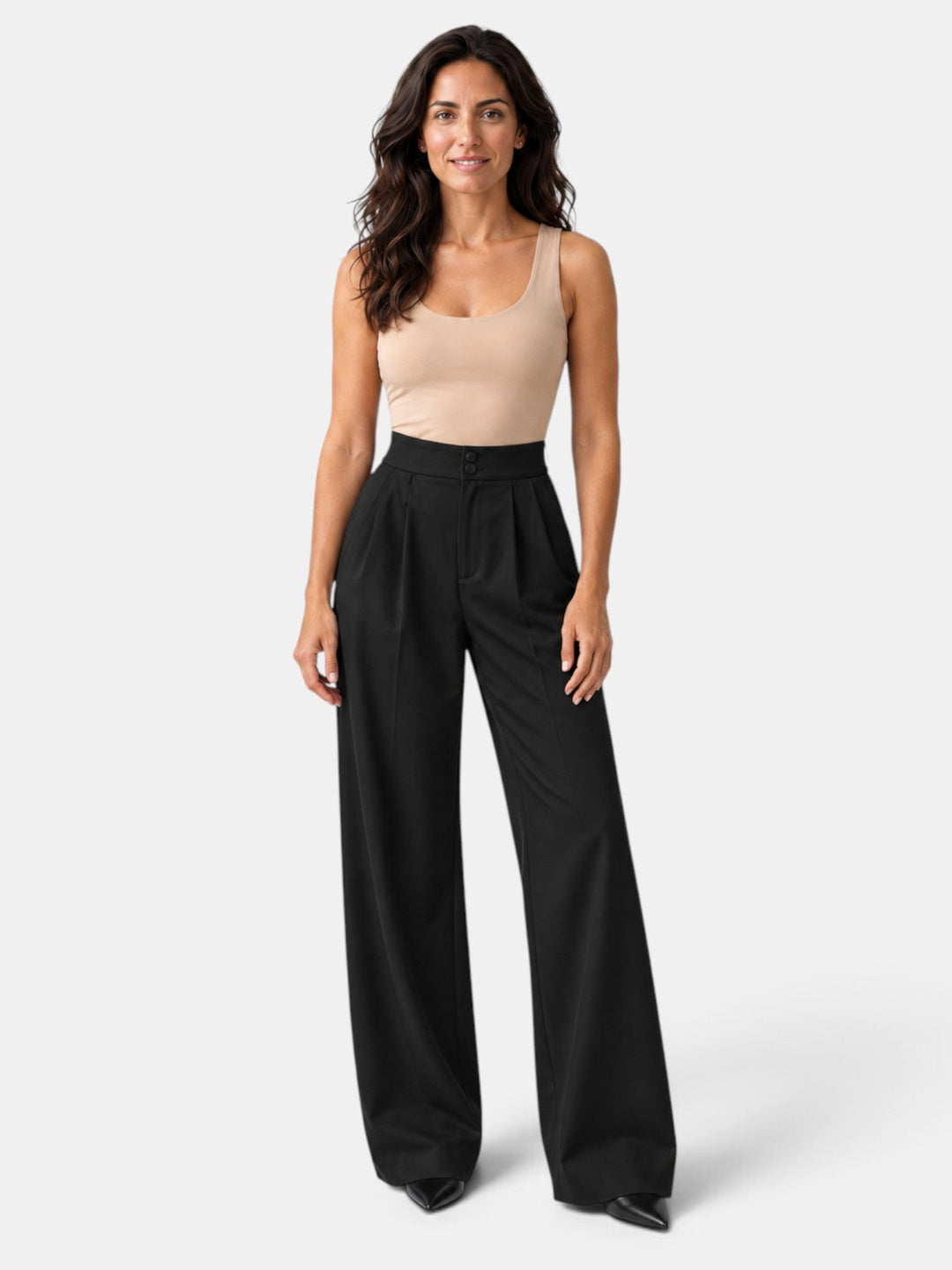 Pantalón de mujer con pierna ancha y cintura elástica. Máxima comodidad y estilo elegante para cualquier ocasión.