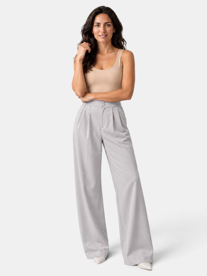 Pantalón de vestir casual para mujer, pierna ancha. Confort elástico para uso diario u ocasiones especiales.