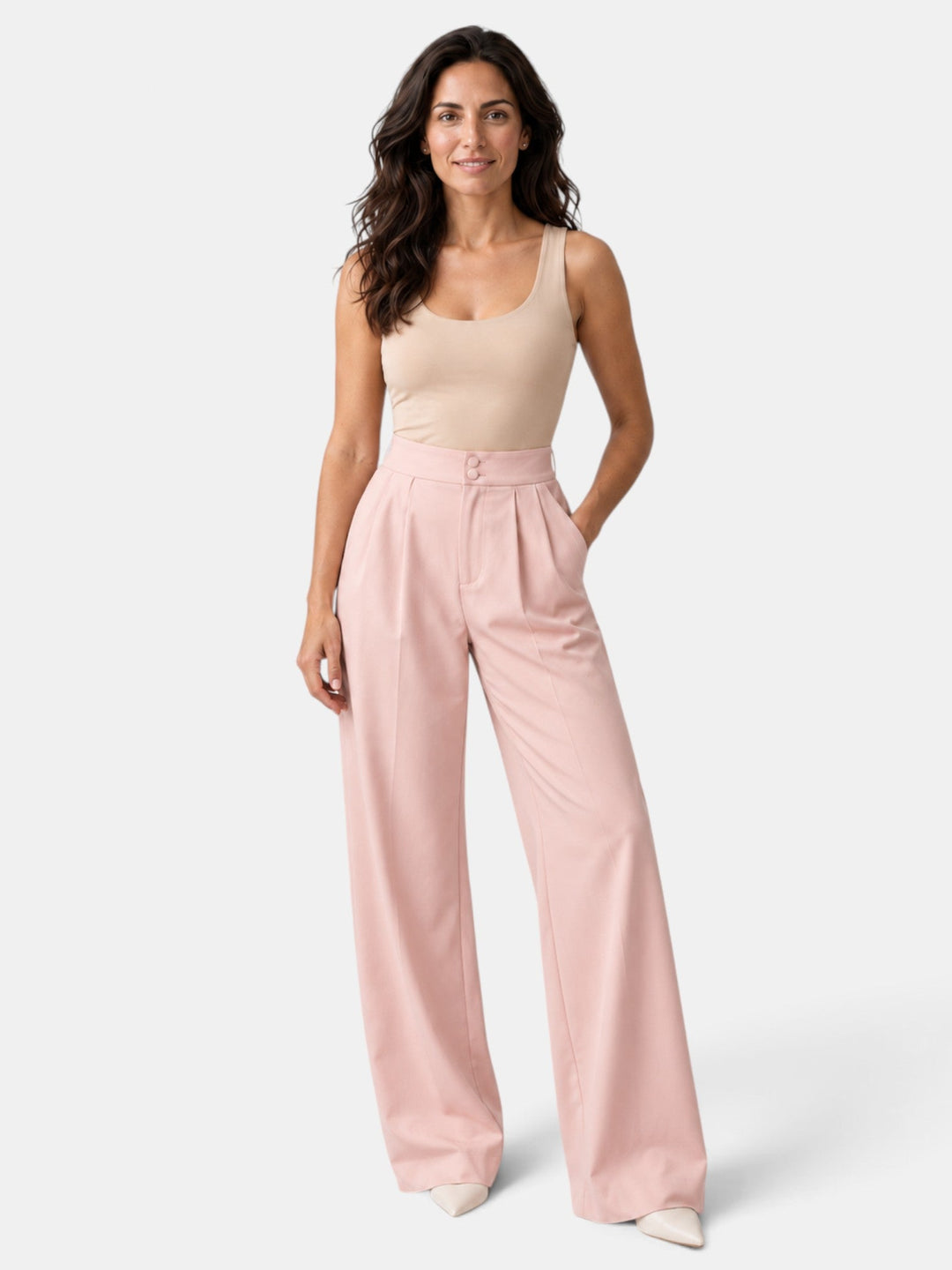 Pantalón de mujer pierna ancha, cintura elástica. Comodidad y estilo sin esfuerzo para la moda femenina actual.