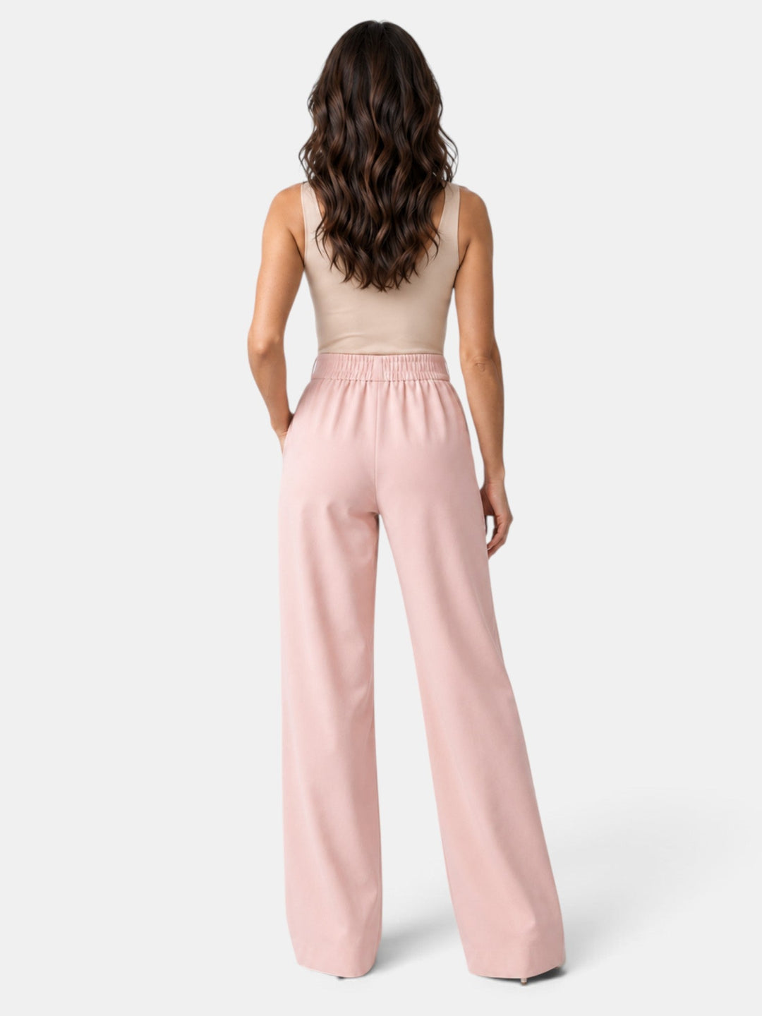 Pantalón de mujer pierna ancha, elegante y muy cómodo. Elástico y versátil para outfits de oficina o casuales.