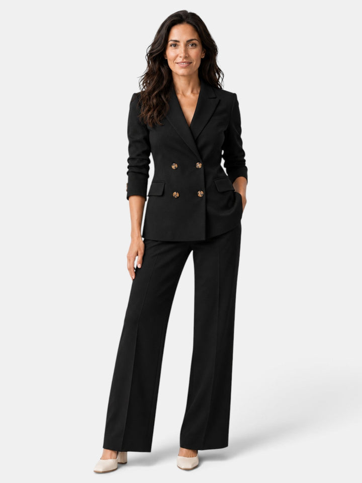 Moda femenina: Conjunto de blazer y pantalón ancho, estilo profesional y elegante para mujer.