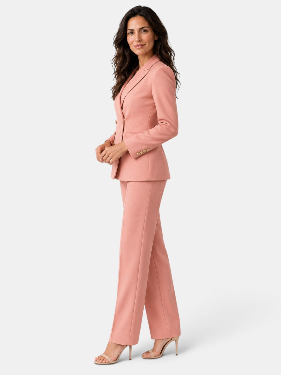 Conjunto de blazer y pantalón ancho negro para mujer. Ropa formal de oficina, moda femenina.