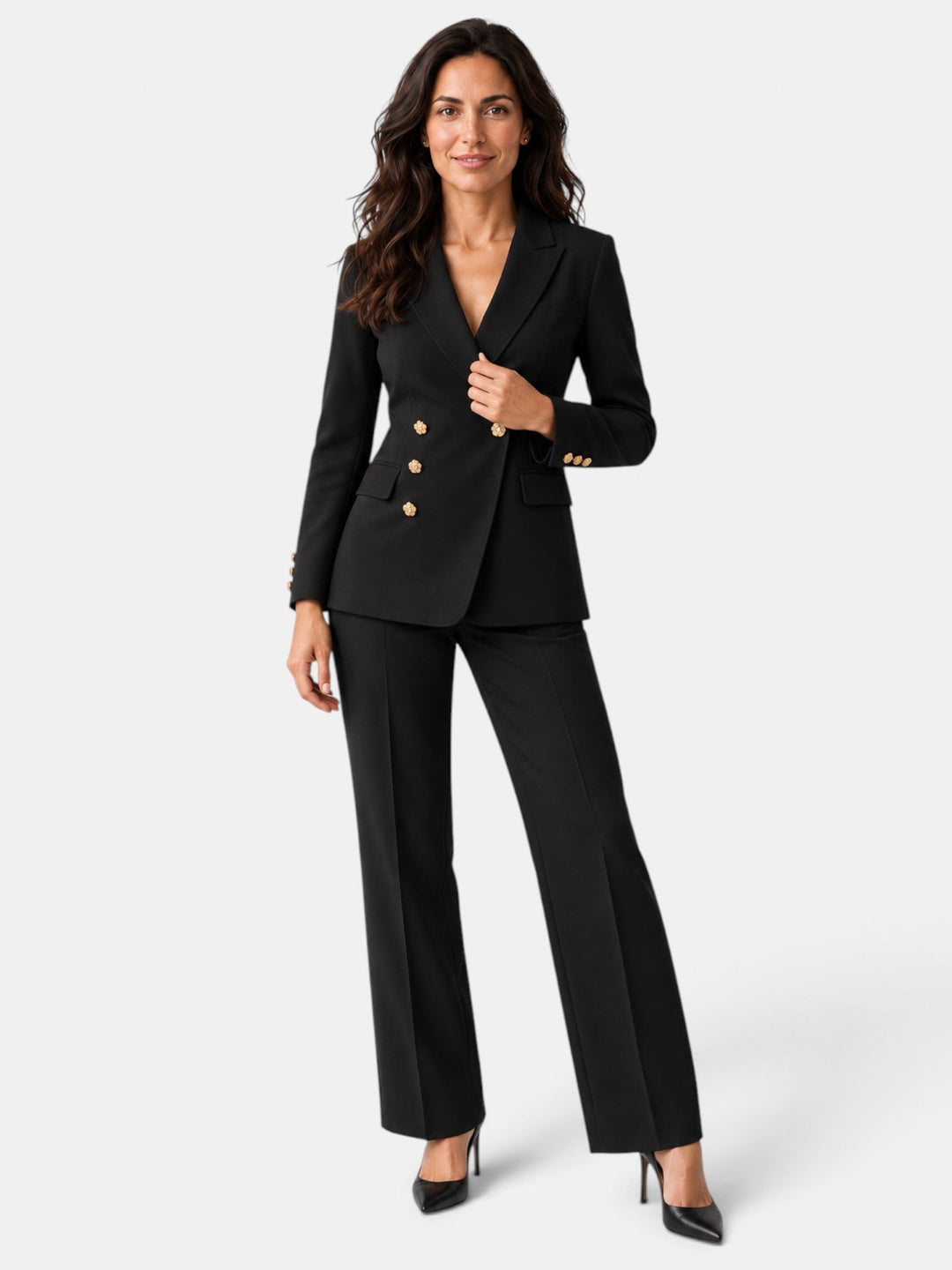 Moda femenina: conjunto de blazer y pantalón ancho. Traje de dos piezas versátil para oficina.