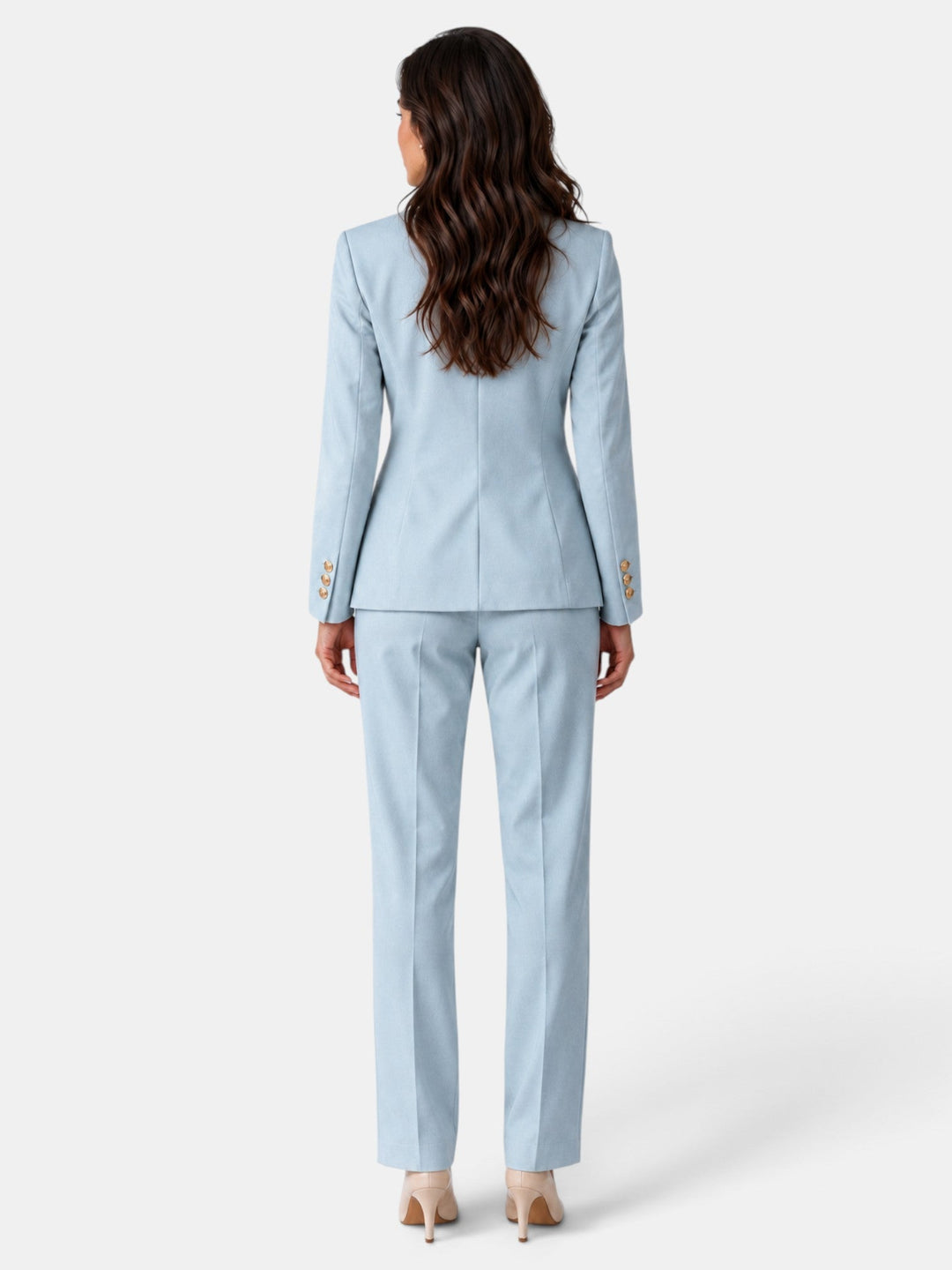 Elegante traje de mujer para oficina. Conjunto de blazer y pantalón, perfecto para vestuario profesional.