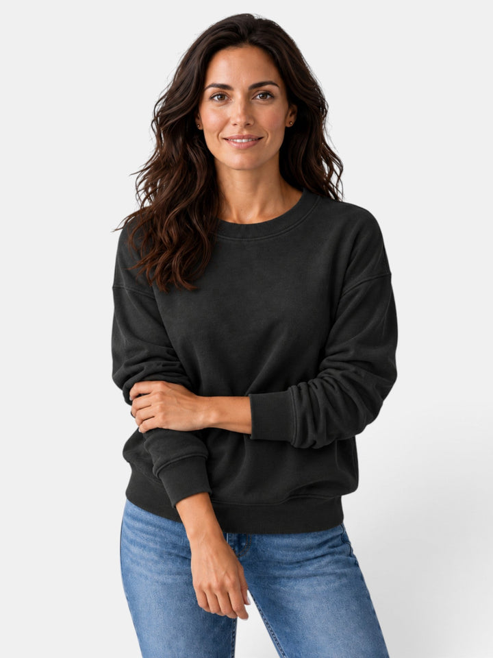 Manga larga de sudadera de mujer, cuello redondo. Comodidad y estilo casual para el día a día.