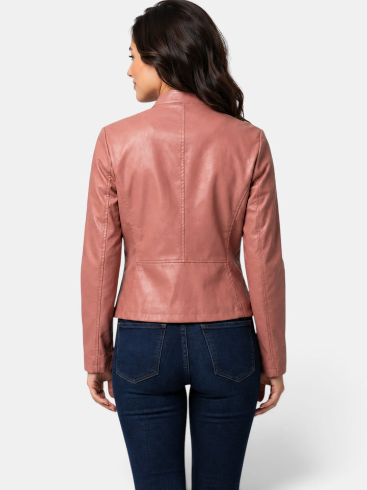 Chaqueta de moda para mujer, corte entallado, cuello mao elegante y cierre de cremallera casual.