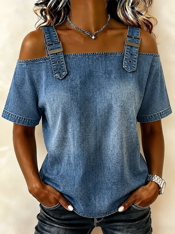 Top de mezclilla azul sin mangas para mujer, estilo moderno y casual, perfecto para verano.