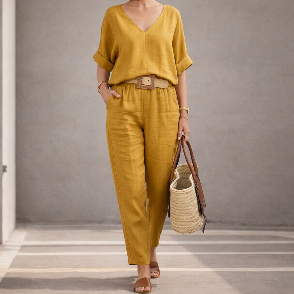 Conjunto casual de dos piezas para mujer, cómodo y versátil para verano y ropa diaria.