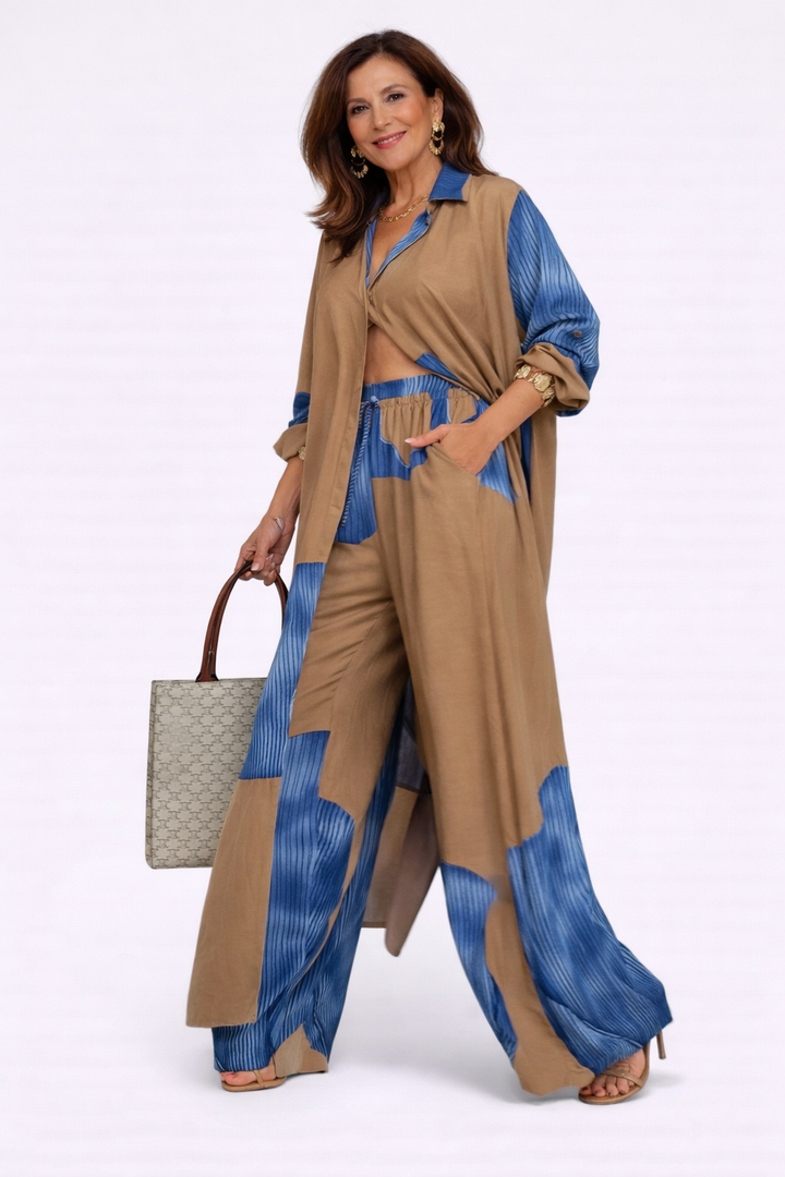 Conjunto dos piezas elegante para mujer, disponible en talla grande. Moda sofisticada para cualquier ocasión.