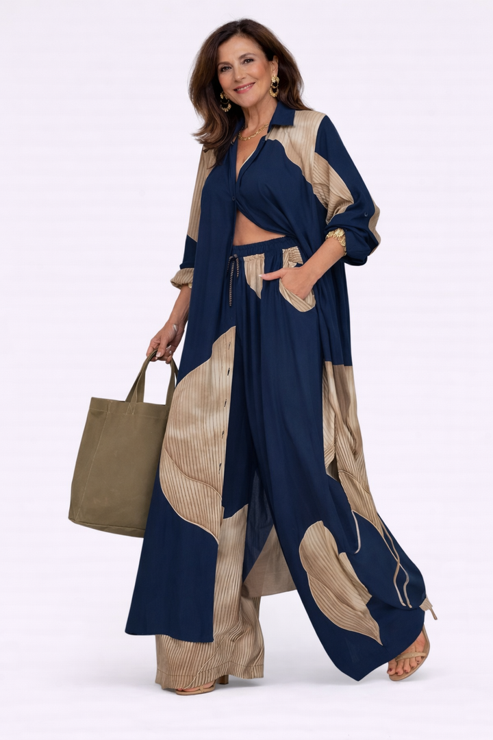 Vestido dos piezas mujer, conjunto casual y elegante. Ropa femenina de verano, outfit cómodo y sofisticado.