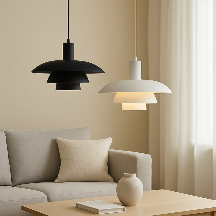 Lámpara colgante escandinava moderna de aluminio blanco con luz LED.