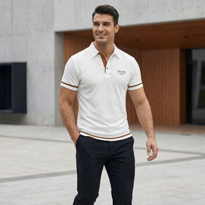Polo casual hombre con cuello clásico y botones. Prenda versátil para un estilo moderno y cómodo. Moda masculina.