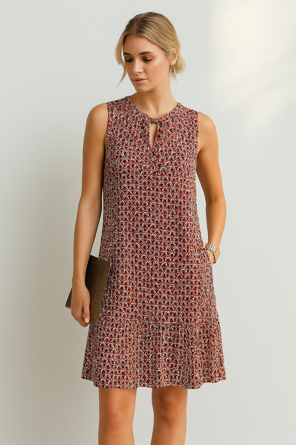 Vestido midi estampado floral para mujer, ideal para primavera y eventos elegantes.