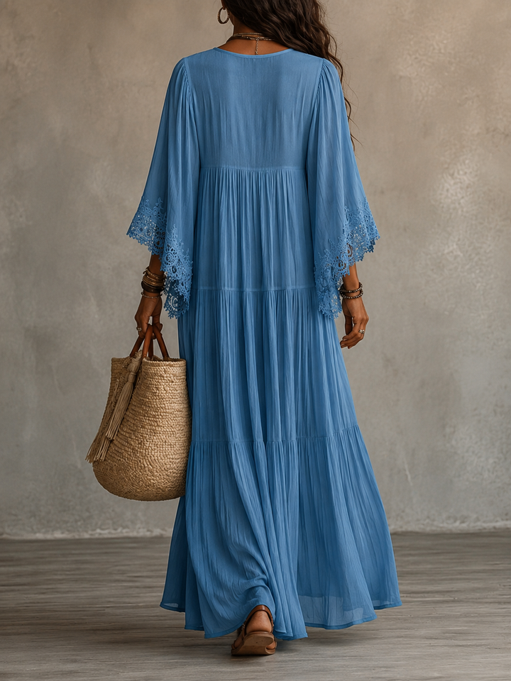 Vestido largo casual bohemio para mujer, ideal para playa, verano y estilo ibicenco.