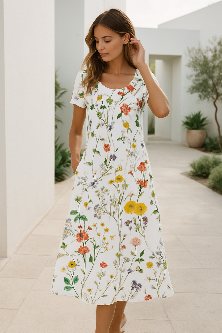 Vestido floral fluido para mujer, fresco y elegante, ideal para primavera, verano y fiestas.