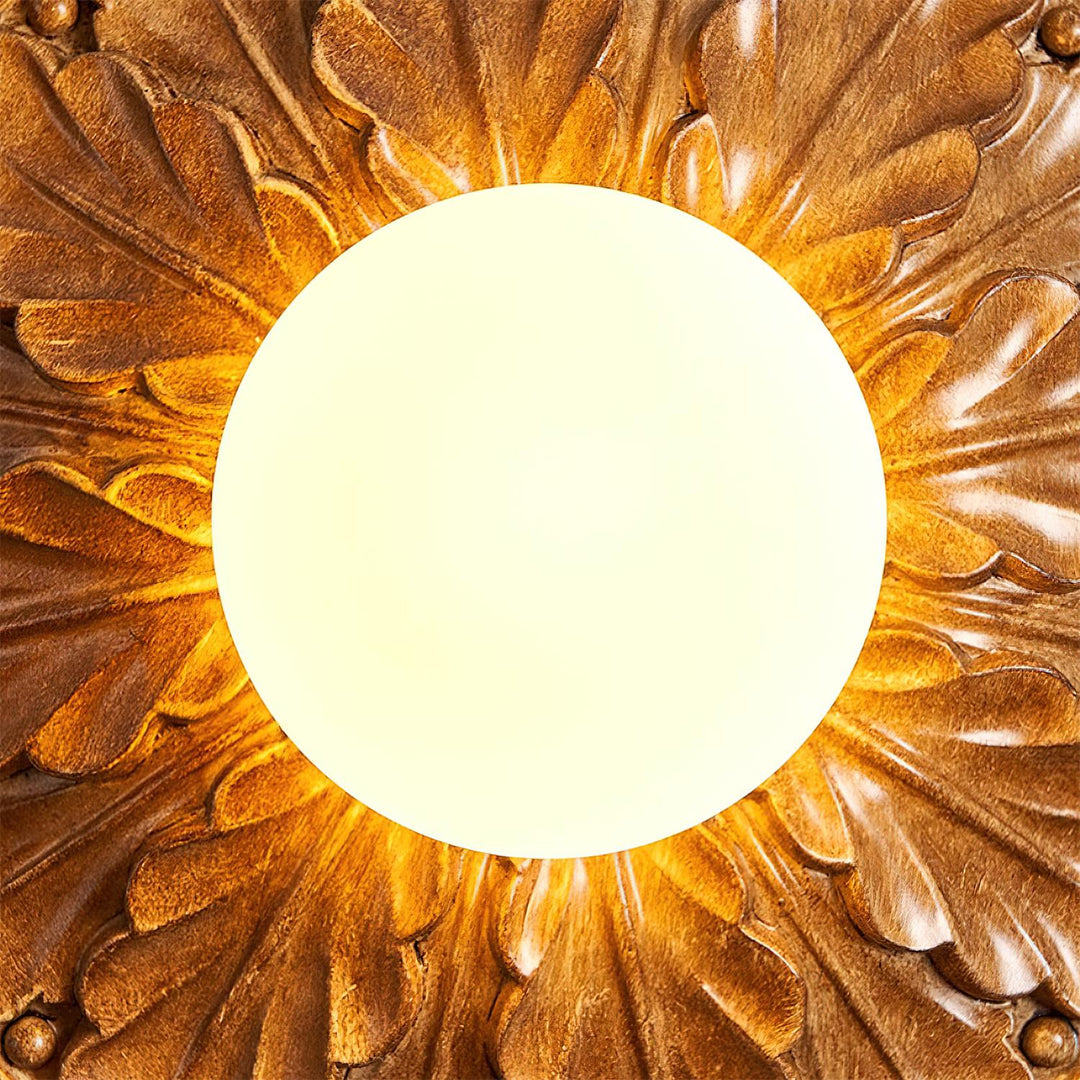 Lámpara elegante vintage, luz de techo estilo granja, globo opalino difuso y marco dorado.