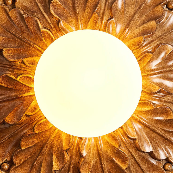 Lámpara elegante vintage, luz de techo estilo granja, globo opalino difuso y marco dorado.