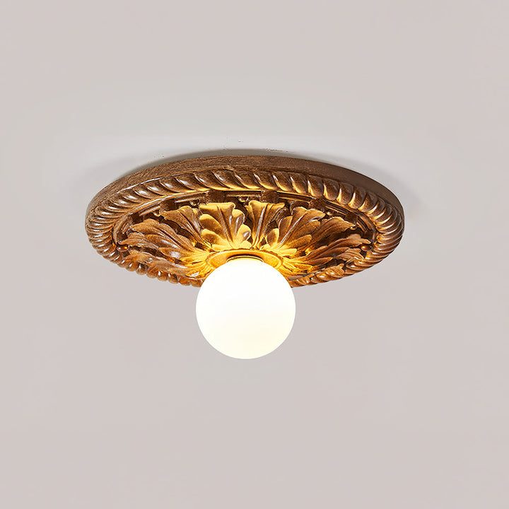 Luz de techo decorativa vintage para pasillo, globo opalino y acabado dorado, estilo granja.