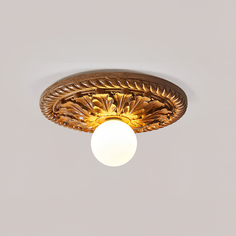 Decoración hogar con luz de techo vintage dorada, globo opalino, estilo granja, para salón.