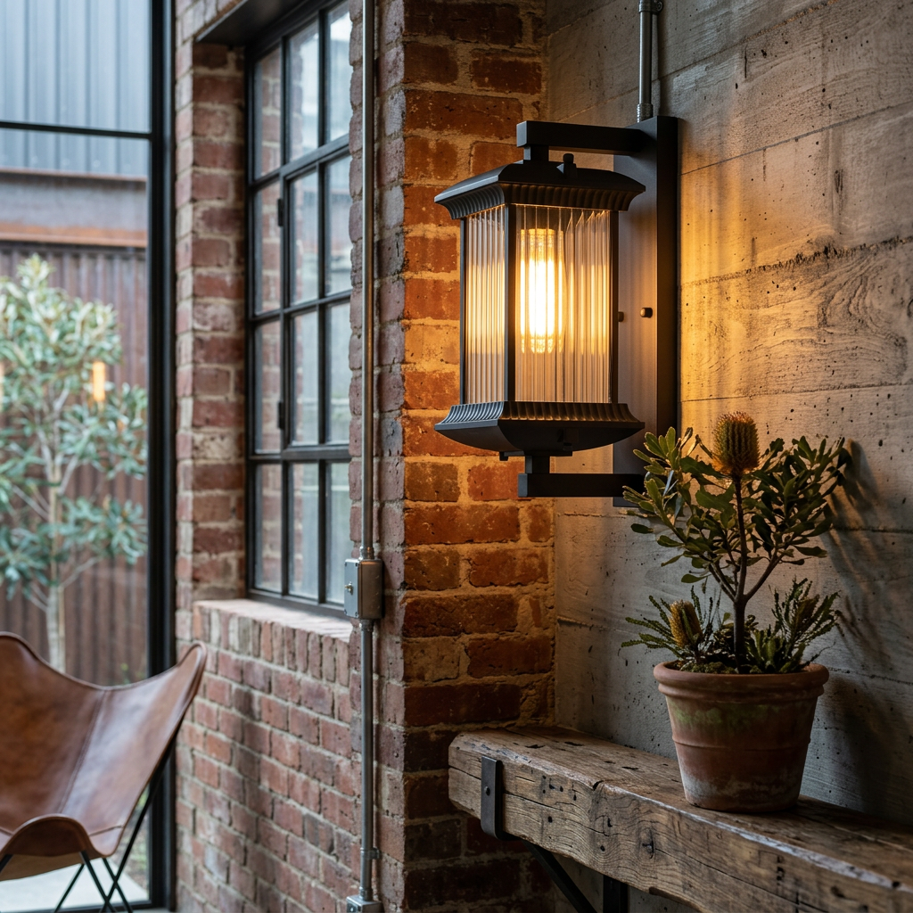 Lámpara de pared exterior resistente, estilo clásico marrón oscuro para terraza y patio.