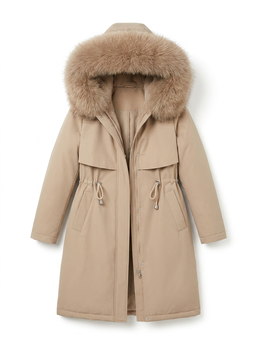 Abrigo parka de mujer con forro térmico, cremallera y capucha, estilo moderno para el invierno.
