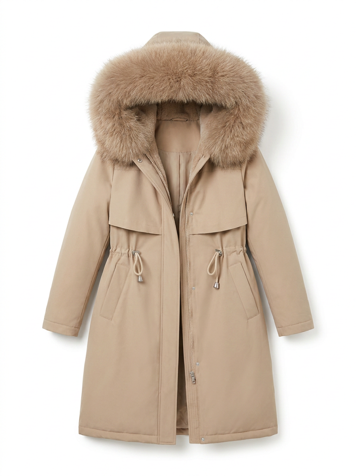 Abrigo parka de mujer con forro térmico, cremallera y capucha, estilo moderno para el invierno.
