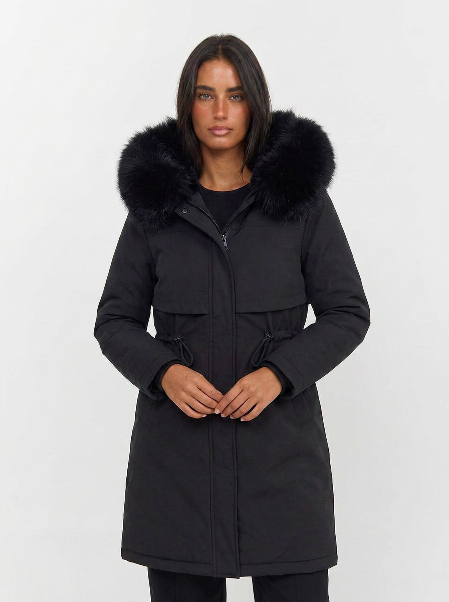 Parka de invierno para mujer con capucha y cremallera, ideal para el frío.