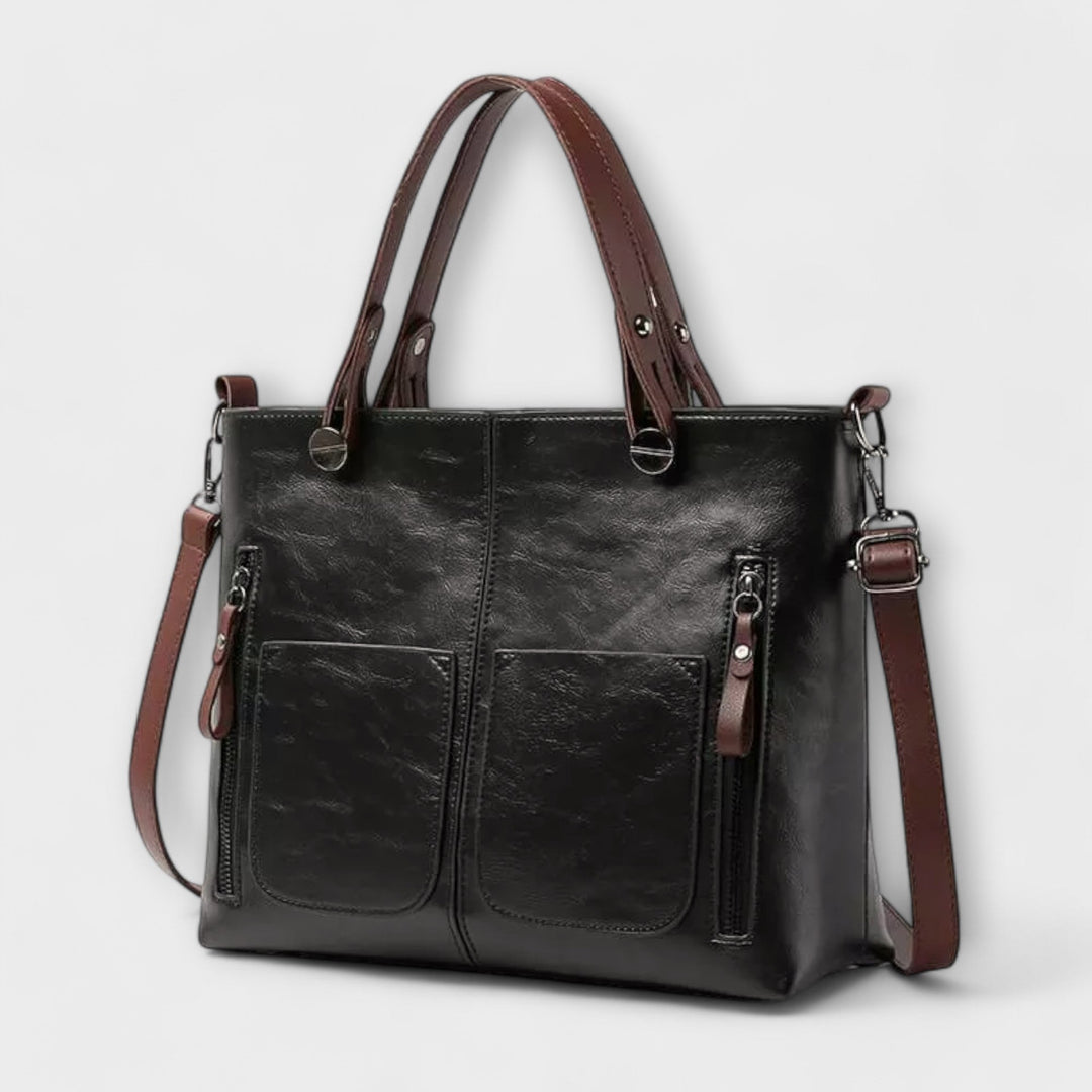 Bolso diario versátil de piel sintética gris para mujer, con cremallera y estilo.