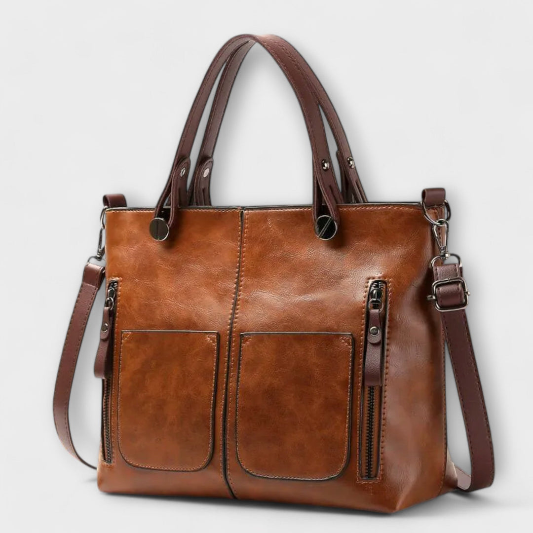 Bolso tote de mujer elegante de piel sintética con cremallera, ideal para uso diario.