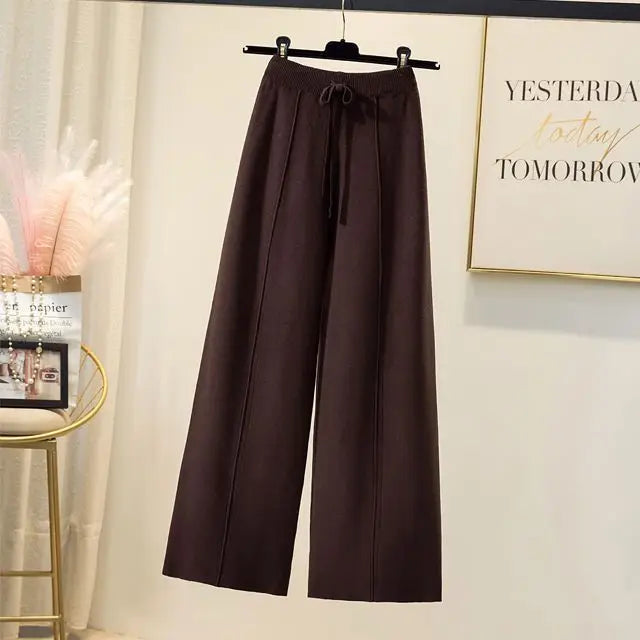 Pantalones de mujer tiro alto con cordón y pierna ancha, moda versátil para primavera y verano.
