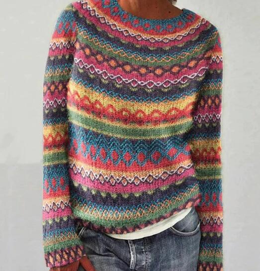 Jersey de invierno multicolor a rayas para mujer, suéter cálido y cómodo, ideal para moda casual.