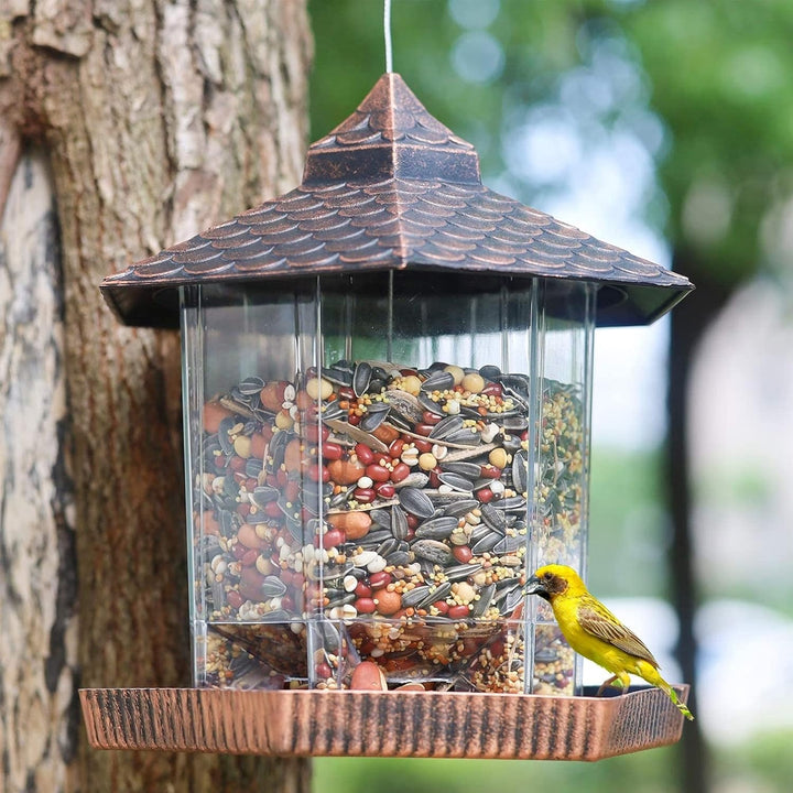 Alimentador colgante para aves silvestres, con techo de cobre duradero. Perfecto para el jardín en exteriores.