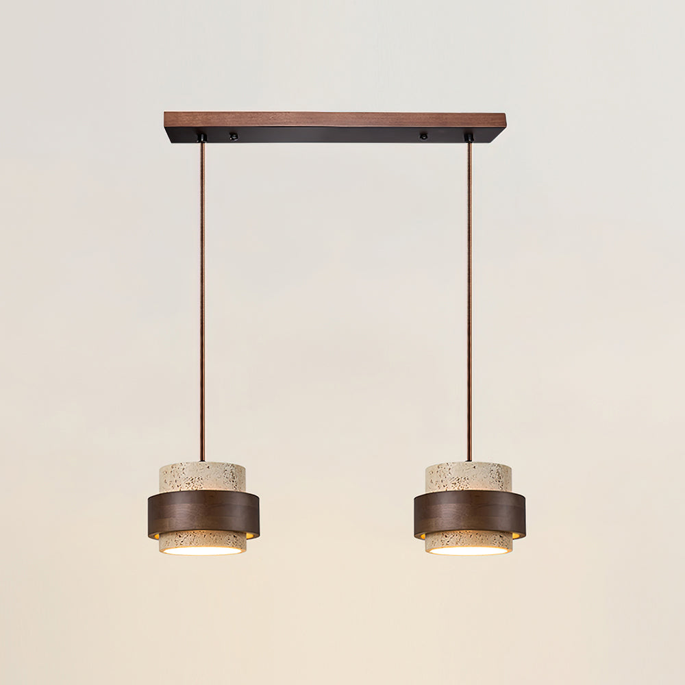 Lámpara de travertino y nogal, perfecta para un dormitorio con diseño moderno.