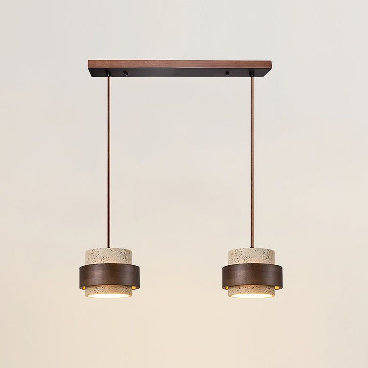 Lámpara de travertino y nogal, perfecta para un dormitorio con diseño moderno.