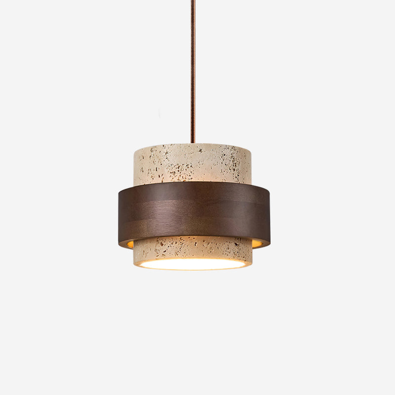 Lámpara colgante de travertino y nogal para interior, diseño moderno.