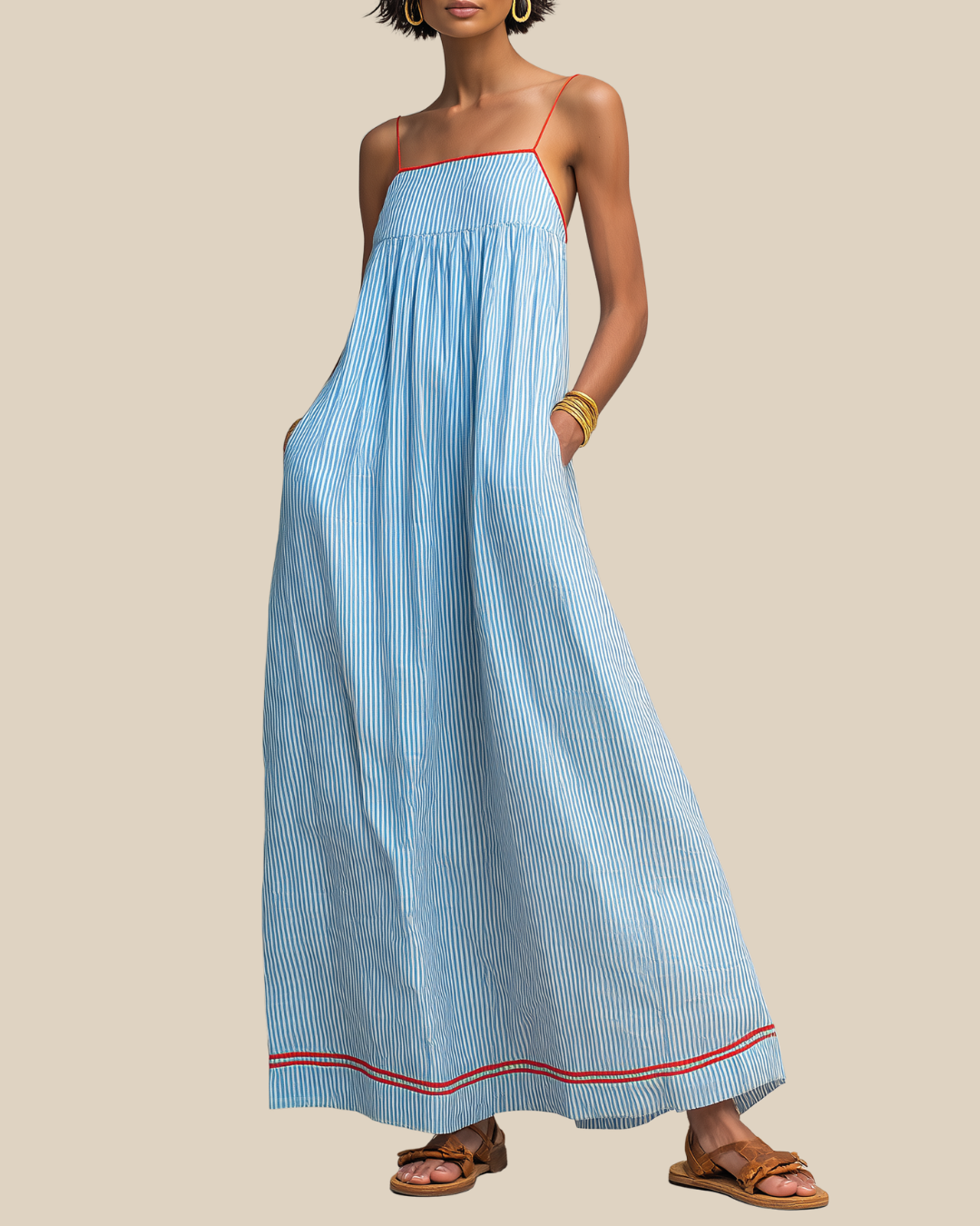 Vestido maxi aireado de rayas para mujer. Cómodo y bohemio, perfecto para el calor del verano.