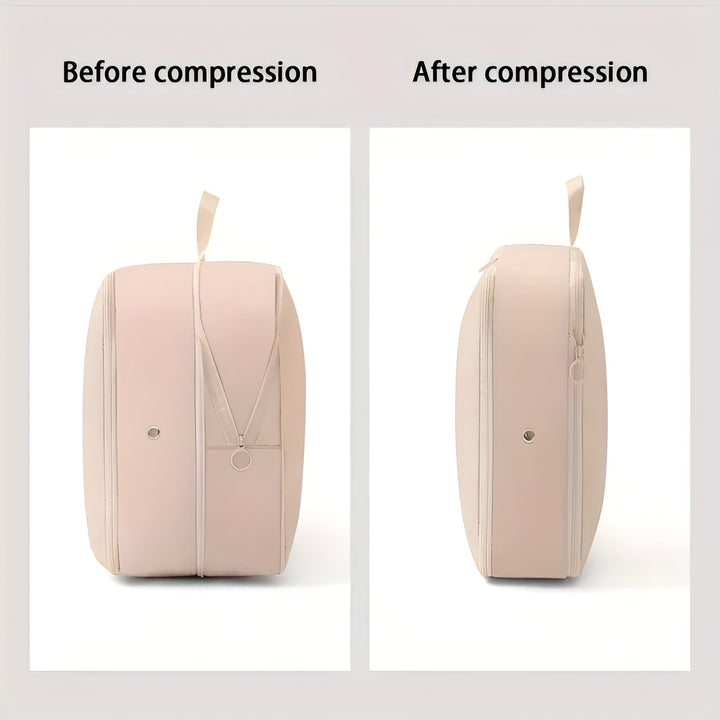 Bolsa de compresión para ropa, compacta y portátil, esencial para viajes y organización del hogar.