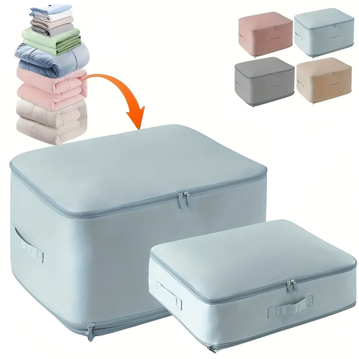 Ahorro de espacio con bolsa de compresión resistente para ropa de cama, edredones y prendas voluminosas.