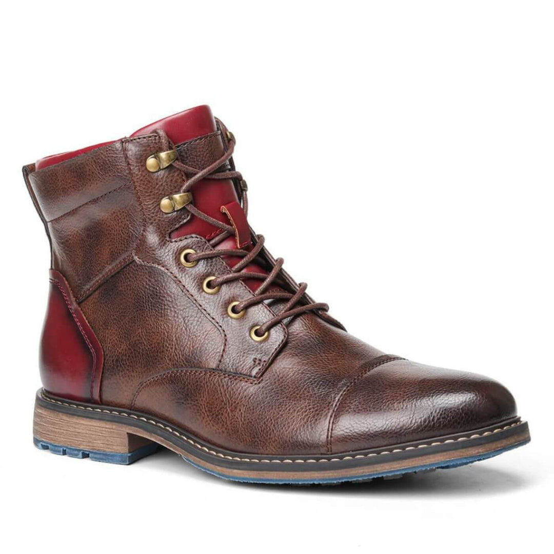 Botines de hombre en marrón oscuro con cordones, calzado formal versátil y confortable.