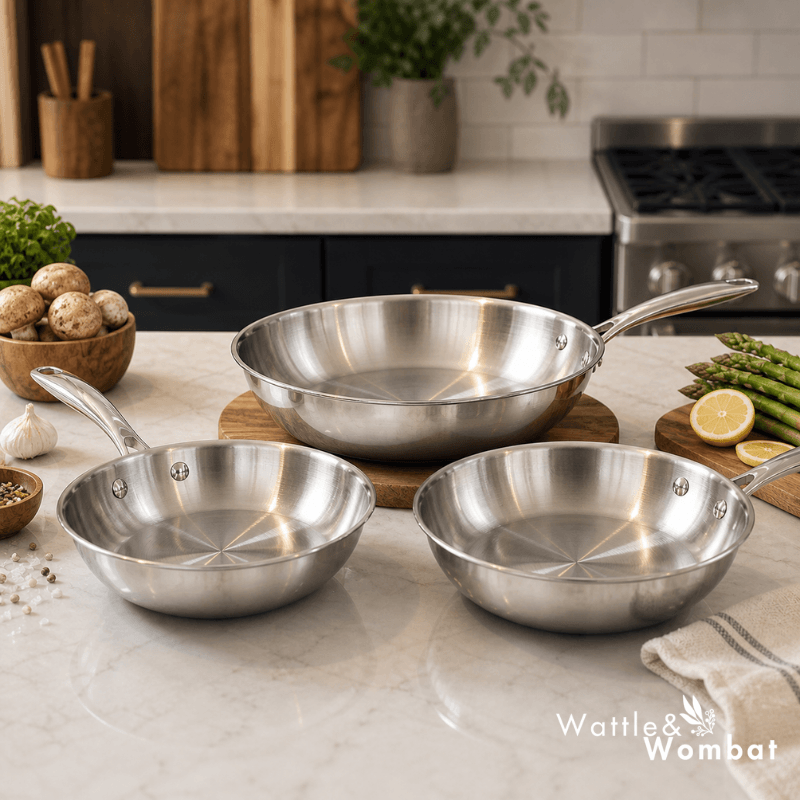 Sartén de acero inoxidable premium para cocina, ideal para cocinar de forma saludable y duradera.
