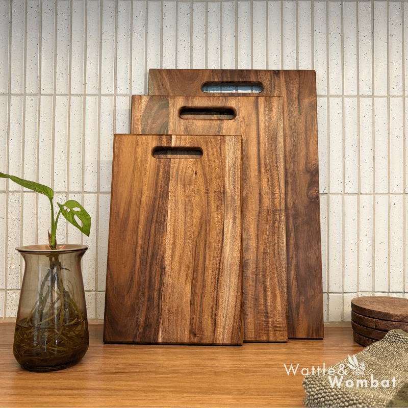 Tablas de cortar de madera de acacia ecológicas para preparación de alimentos. Ideales para chefs.