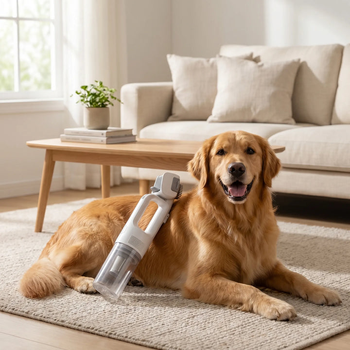 Aspiradora de mano inalámbrica para el aseo de mascotas, elimina pelo eficientemente. Limpieza silenciosa y potente.