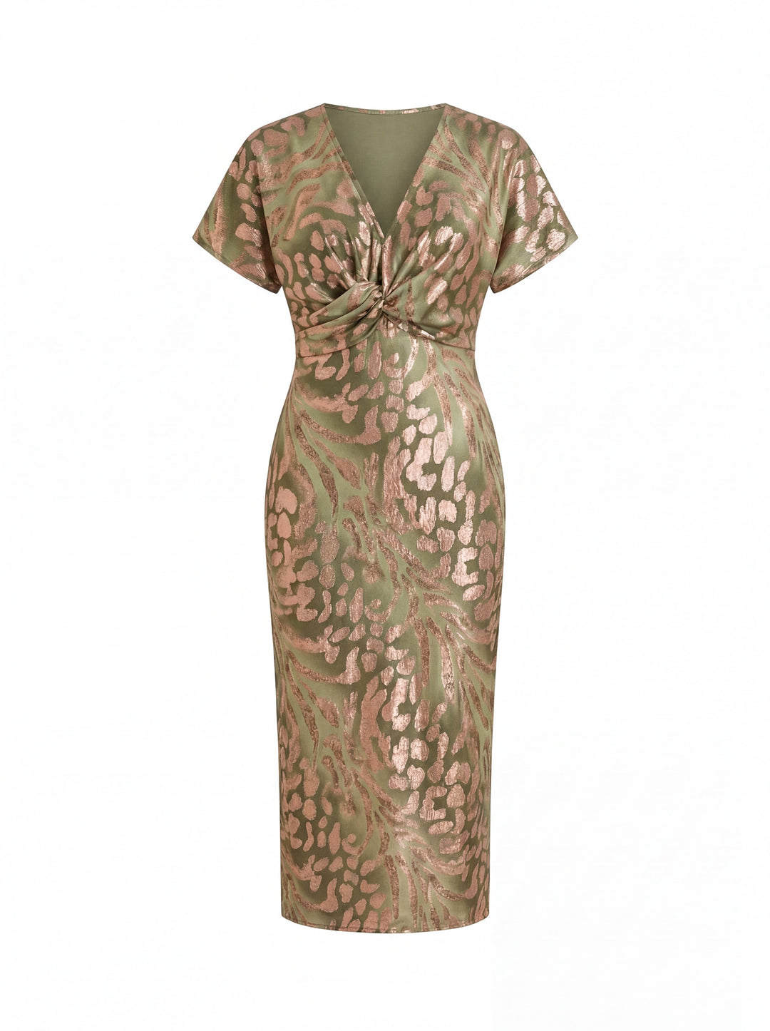 Ropa de mujer: vestido midi elegante cobre con estilo versátil, perfecto para cualquier ocasión.