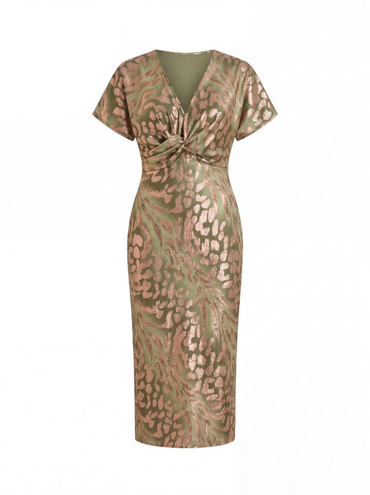Ropa de mujer: vestido midi elegante cobre con estilo versátil, perfecto para cualquier ocasión.